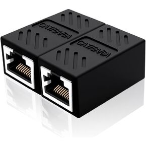 RJ45 Cat6 Coupler, Ethernet Extender Connector for Cat7/Cat6/Cat5e/Cat5 Ethernet Cable Extender, Easy Connect, Female to Female Black, 2 Pack