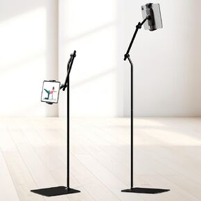Tablet Floor Stand Holder, 360°Rotatable iPad Stand Floor, Sturdy Kindle Stand with Heavy Metal Base, Tablet Holder for 4"-13" iPhone, iPad Mini Air Pro, Kindle, Switch - Delicate Black