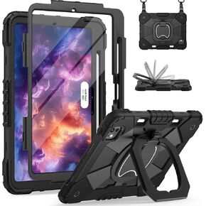 WESOROL for iPad Pro 11 Inch Case M4 2024, Heavy-Duty iPad Pro 11 Case with Pen Holder Screen Protector, 360 Rotating Stand Case for 11 Inch iPad Pro Case 5th Generation, Black