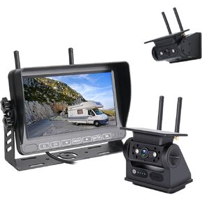 Solar RV Backup Camera Wireless with 7 Inch Recording Monitor, Easy Setup Strong Magnetic Rear View Camera System for RVs Campers Trucks Trailer