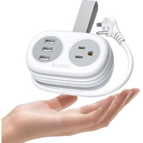 ORICO Travel Power Strip with USB Ports, Travel Essentials, 3.7FT Portable Power Strip Flat Plug, Short Extension Cord with 2 Outlets 3 USB Ports, Travel Must Haves Cruise Ship Essentials