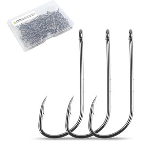 Baitholder Fishing Hooks 130pcs Long Shank Barbed Forged Fishing Hooks High Carbon Steel Beak Bait Holder Hooks Black Jig Fish Hook for Freshwater Saltwater Fishing
