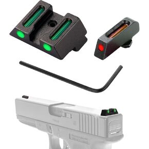 No-Tritium Fiber Optic Sights for Glock 17,17L,19,22,23,24,26,27,33,34,35,38 and 39 Aluminum Red Green Fiber Optic 3 Dot Front and Rear Sight Set for Glock Pistol Handgun