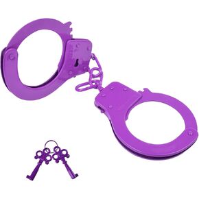 Handcuffs Double Lock Steel Police Edition Professional Grade Handcuffs,Hand Cuffs Cop with Keys (Purple)