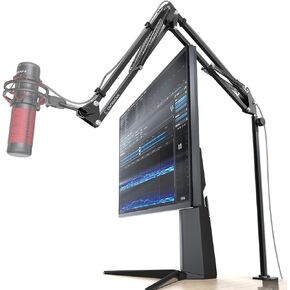 M05 Boom Arm, 360° Rotatable Microphone Stand with Desk Mount, Foldable Desk Mic Arm with 3/8'' to 5/8'' Screw Adapter, Microphone Arm for Live Streaming, Gaming, Podcasting, Radio