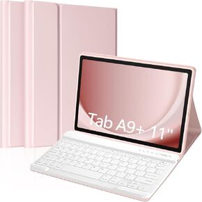 MORECOO for Samsung Galaxy Tab A9 Plus Case with Keyboard 11 inch 2023 (SM-X210/X216/X218), A9 Plus Tablet Case with Detachable Wireless Keyboard, Pink