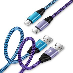 Android Auto USB C Cable Type C Charger USB Data Transfer Cable Fast Charging for Samsung Galaxy S24FE/A23/A16/A15/A35/A55/A06/S24 Ultra/S23FE/S23 S22 Ultra/A54/A53/A14/A13/A03S/S21FE/S10, 3FT 2Pack