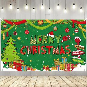 YQUQWN Merry Christmas Party Banner 72x44 Christmas Banner Background Decoration Sign Red and Green Merry Christmas Photo Booth Banner Wall Hanging Christmas Holiday Winter Party Supplies