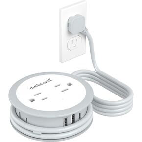 Short Extension Cord 4 Feet, meta-ant Travel Power Strip with 4 AC Outlets 3 USB (1 USB-C) Charging Ports, Flat Plug Power Strip, Portable Desk Charger, Mini Charging Station for Office Dorm Travel