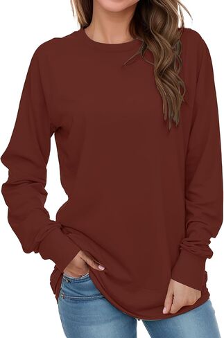 AURUZA البلوز للنساء الصوف طويلة الأكمام Crewneck البلوز المرأة السببية فضفاضة تناسب البلوز تونك ملابس الخريف in Kuwait