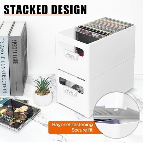 صندوق تخزين الأقراص المضغوطة، منظم أقراص مضغوطة بلاستيكي قابل للتكديس، يحمل ما يصل إلى 25 قرصًا مضغوطًا، حقيبة تخزين أقراص مضغوطة للمكتب والرف، تصميم المقبض in Kuwait