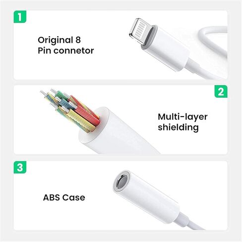 Headphone Adapter for iPhone,2 in 1 Lightning to 3.5mm AUX Audio Dongle Charger Splitter for iPhone Accessories Compatible for iPhone 14/13/12/11/XR/X/8/7/6, Support iOS System in Kuwait
