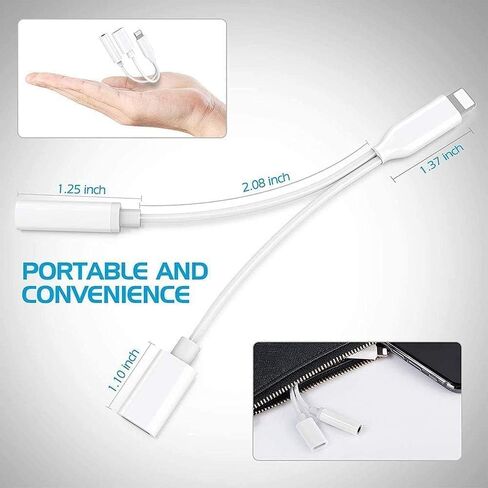 Headphone Adapter for iPhone,2 in 1 Lightning to 3.5mm AUX Audio Dongle Charger Splitter for iPhone Accessories Compatible for iPhone 14/13/12/11/XR/X/8/7/6, Support iOS System in Kuwait