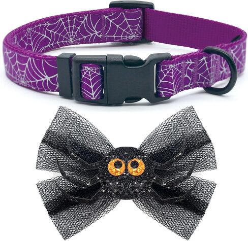 azuza Christmas Dog Collar Santa Print Xmas Dog Collar with Removable Red and Green Bowtie, Adjustable Dog Collar Accessories for Small Dogs in Kuwait