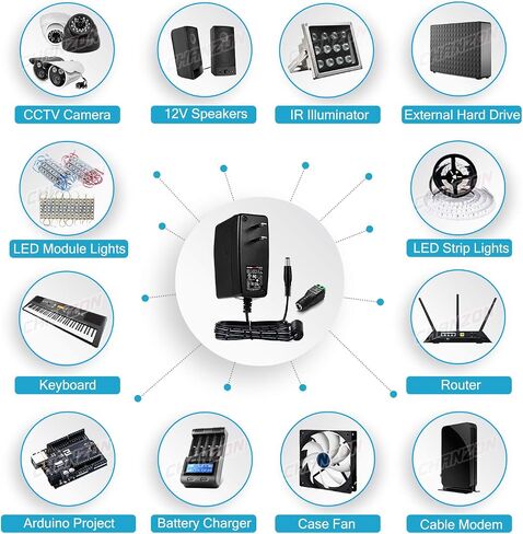 محول إمداد الطاقة Chanzon 12V 2A UL مدرج 24W AC DC (الإدخال 100-240V، الإخراج 12 فولت 2 أمبير 24 وات 6 أقدام) شاحن محول ثؤلول الجدار لكاميرا CCTV DC12V شريط ضوء LED (عبوتان) in Kuwait