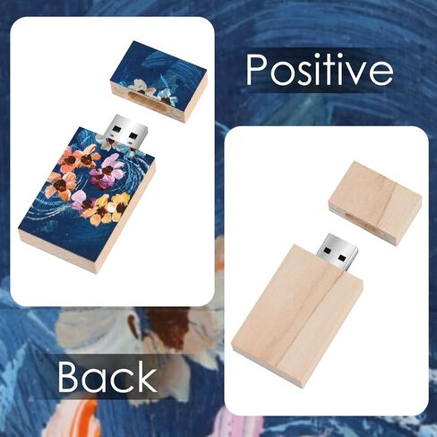 Manual Oil Painting USB 2.0 Flash Drive 16GB Data Storage Memory Stick Flowers in Water Paint Wooden Thumb Drive Small Size - 1.10x0.35x2.36inch in Saudi Arabia