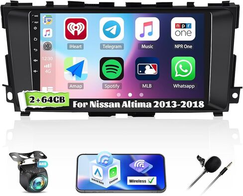 2+64G Android 13 Car Stereo for Nissan Altima 2013-2018 with Wireless CarPlay Android Auto, 9" Touchscreen Radio with GPS WiFi Mirror Link Bluetooth FM RDS EQ SWC + Backup Camera in Kuwait