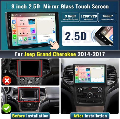 UNITOPSCI 4+64G 8 Core Android 13 Car Radio for Jeep Grand Cherokee 2014-2017 with CarPlay Android Auto, 9" IPS 1280*720 Touchscreen, Bluetooth/GPS/WiFi, FM/RDS/DSP 32EQ, 59 UI, Backup Camera/SWC/MIC in Kuwait