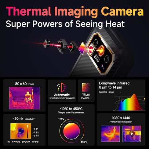 Ulefone Armor 27T Rugged Cell Phone with Thermal Image Camera, MTK Helio G99, 24GB+256GB, 50MP+64MP+32MP, Android 14, 6.78", 10600mAh/Wireless Charge, uSmart Connector, 4G Unlocked Smartphone in Saudi Arabia