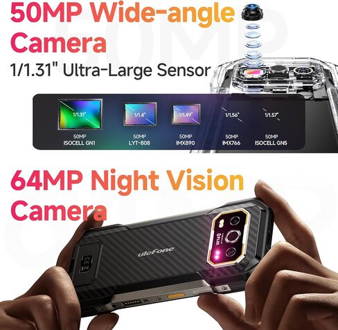 Ulefone Armor 27T Rugged Cell Phone with Thermal Image Camera, MTK Helio G99, 24GB+256GB, 50MP+64MP+32MP, Android 14, 6.78", 10600mAh/Wireless Charge, uSmart Connector, 4G Unlocked Smartphone in Saudi Arabia