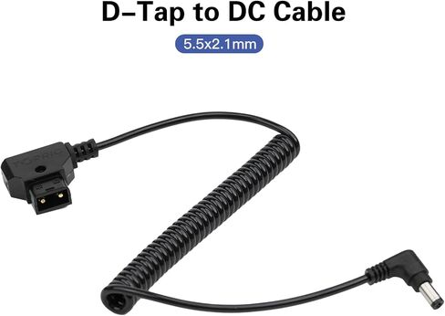 Accsoon D-Tap to DC Cable Right Angle Power Cable Charge for Accsoon CineView SE/HE/Quad, 5.5x2.1mm, Flexible Coiled Cable(40-120cm)-Black in Saudi Arabia