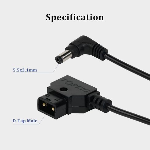 Accsoon D-Tap to DC Cable Right Angle Power Cable Charge for Accsoon CineView SE/HE/Quad, 5.5x2.1mm, Flexible Coiled Cable(40-120cm)-Black in Saudi Arabia