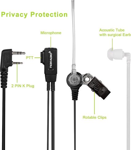 TIDRADIO Walkie Talkie Earpiece with Mic (Includes Earmolds and Ear Buds) 2 Pin Acoustic Tube Headset TD-M8 TD-V2 Retevis H-777 RT21 RT22 Baofeng UV-5R BF-888S 2 Way Radio (10 Pack) in Kuwait