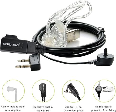 TIDRADIO Walkie Talkie Earpiece with Mic (Includes Earmolds and Ear Buds) 2 Pin Acoustic Tube Headset TD-M8 TD-V2 Retevis H-777 RT21 RT22 Baofeng UV-5R BF-888S 2 Way Radio (10 Pack) in Kuwait