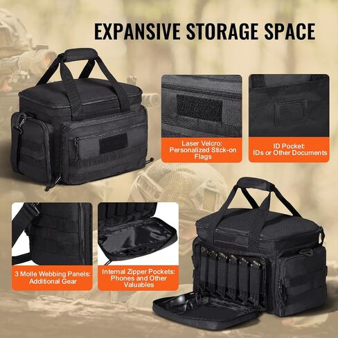 VEVOR Range Bag for 4+ Pistols, Tactical Gun Range Bag with 3 Detachable Dividers & 6 Magazines, Firearm Shooting Handgun Bag for Outdoor Hunting Shooting Pistol Bag with Single Shoulder Strip, Black in Saudi Arabia