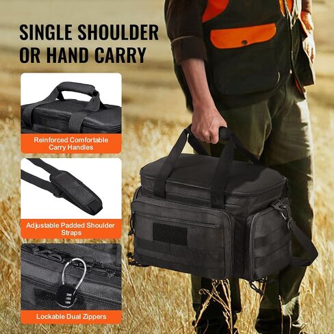 VEVOR Range Bag for 4+ Pistols, Tactical Gun Range Bag with 3 Detachable Dividers & 6 Magazines, Firearm Shooting Handgun Bag for Outdoor Hunting Shooting Pistol Bag with Single Shoulder Strip, Black in Saudi Arabia