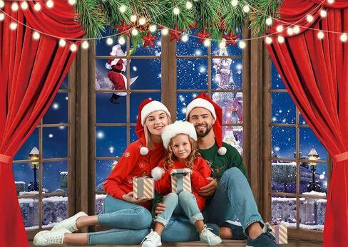 7x5ft Christmas Backdrops Xmas Window Photography Backdrop Winter Dream Wonderland Snow Tree Red Curtain Christma Photo Backdrop Studio Props Banner 035 in Saudi Arabia