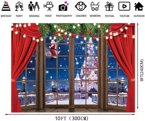 7x5ft Christmas Backdrops Xmas Window Photography Backdrop Winter Dream Wonderland Snow Tree Red Curtain Christma Photo Backdrop Studio Props Banner 035 in Saudi Arabia