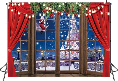 7x5ft Christmas Backdrops Xmas Window Photography Backdrop Winter Dream Wonderland Snow Tree Red Curtain Christma Photo Backdrop Studio Props Banner 035 in Saudi Arabia
