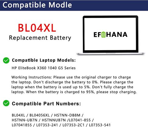 استبدال بطارية الكمبيوتر المحمول BL04XL لجهاز الكمبيوتر المحمول HP EliteBook X360 1040 G5 HSTNN-DB8M HSTNN-UB7N HSTNNUB7N L07041-855 L07353-241 L07353-2C1 L07353-541 7.7 فولت 56.2 وات 7300 مللي أمبير في الساعة in Kuwait