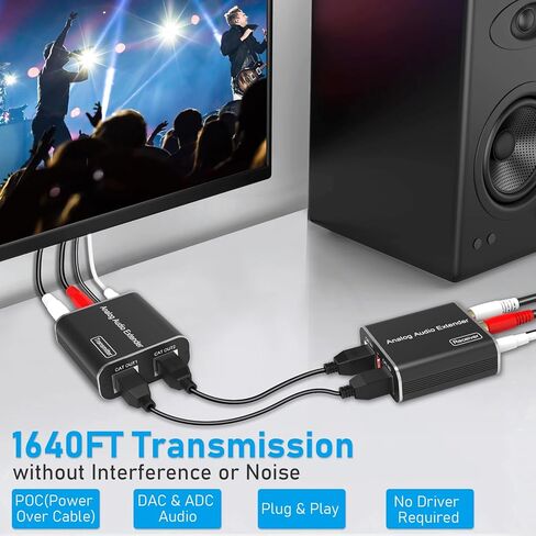 موسع صوت تناظري 1640FT، RCA 3.5 مم ستيريو إلى صوت RCA ستيريو عبر إيثرنت واحد Cat5e/6/7 كابل محول تمديد الصوت متوافق مع الهاتف/ MP3/ مشغل بلو راي/سطح المكتب in Kuwait