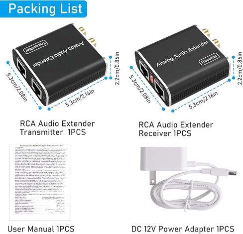 موسع صوت تناظري 1640FT، RCA 3.5 مم ستيريو إلى صوت RCA ستيريو عبر إيثرنت واحد Cat5e/6/7 كابل محول تمديد الصوت متوافق مع الهاتف/ MP3/ مشغل بلو راي/سطح المكتب in Kuwait