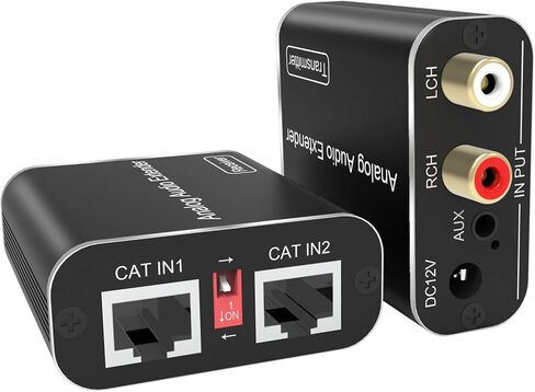 موسع صوت تناظري 1640FT، RCA 3.5 مم ستيريو إلى صوت RCA ستيريو عبر إيثرنت واحد Cat5e/6/7 كابل محول تمديد الصوت متوافق مع الهاتف/ MP3/ مشغل بلو راي/سطح المكتب in Kuwait
