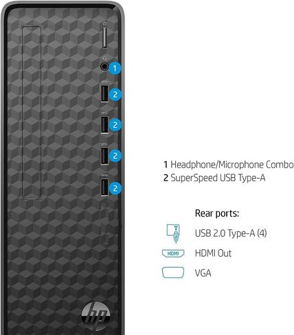 HP Desktop, AMD Ryzen 5 5600G Processor, 16GB RAM, 1TB PCIe SSD, USB Type-A, HDMI, VGA, Wi-Fi, Bluetooth, Wired Keyboard & Mouse, Windows 11 Home, Black in Saudi Arabia