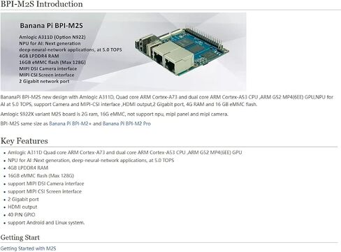 كمبيوتر Youyeetoo Banana pi BPI-M2S ذو لوحة واحدة - تطبيقات رؤية الكمبيوتر AI - Dual GbE/HDMI 2.1/MIPI-CSI/MIPI-DIS - يدعم Android Linux، يتكيف مع BPI-RTL8822CS WiFi (إصدار A311D) in Kuwait