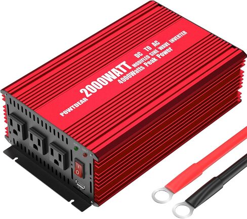 Inverter 2000 Watt, DC 12V to 110V AC Converter with 3 Charger Outlets and with 2 Built-in 5V/2.1A USB Port Black in Saudi Arabia