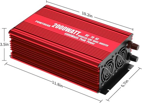 Inverter 2000 Watt, DC 12V to 110V AC Converter with 3 Charger Outlets and with 2 Built-in 5V/2.1A USB Port Black in Saudi Arabia