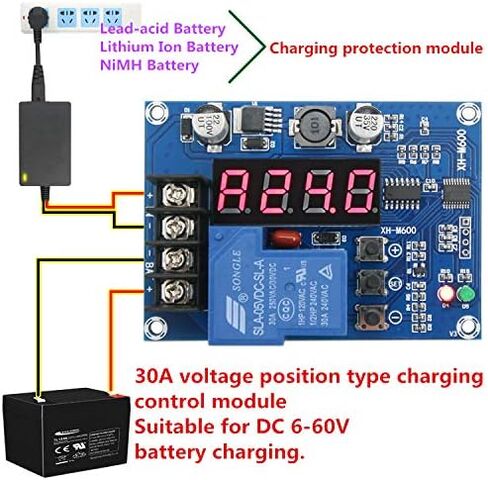 Digital LED Charger Control Controller Module DC DC 6V 12V 24V 36V 48V 6V-60V 30A Storage Lithium Battery Charging Protection Board XH-M600 Relay in Kuwait