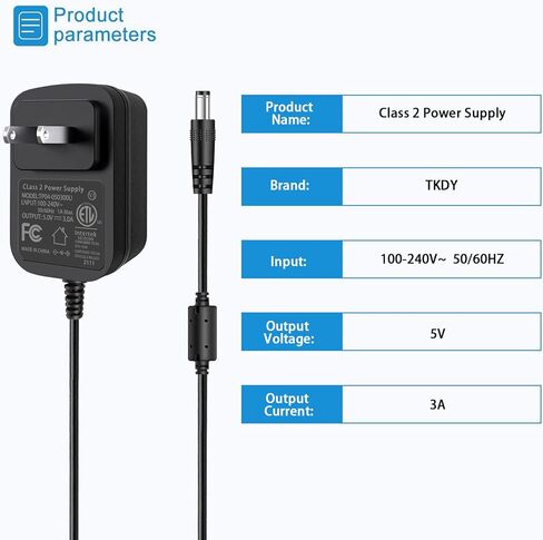 محول طاقة شاحن 5 فولت 3 أمبير مدرج في قائمة UL لمكبر صوت Sony SRS-XB30 SRS-XB41 SRS-BTS50 مكبر صوت بلوتوث محمول، سلك طاقة بديل AC-E05030 AC-E0530T (غير مناسب لمنفذ النوع C). in Kuwait