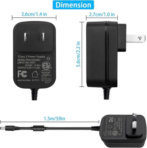 محول طاقة شاحن 5 فولت 3 أمبير مدرج في قائمة UL لمكبر صوت Sony SRS-XB30 SRS-XB41 SRS-BTS50 مكبر صوت بلوتوث محمول، سلك طاقة بديل AC-E05030 AC-E0530T (غير مناسب لمنفذ النوع C). in Kuwait