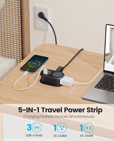 ORICO Travel Power Strip with USB Ports, Travel Essentials, 3.7FT Portable Power Strip Flat Plug, Short Extension Cord with 2 Outlets 3 USB Ports, Travel Must Haves Cruise Ship Essentials in Saudi Arabia