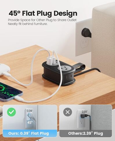 ORICO Travel Power Strip with USB Ports, Travel Essentials, 3.7FT Portable Power Strip Flat Plug, Short Extension Cord with 2 Outlets 3 USB Ports, Travel Must Haves Cruise Ship Essentials in Saudi Arabia