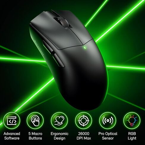 Claw Wireless Gaming Mouse, Ergonomic Mouse, 55g Ultra-Lightweight, 26000 DPI - PAW3395 Sensor, 5 Programmable Buttons, 300 mAh Battery - Compatible with Laptop/PC/Mac - Black in Saudi Arabia