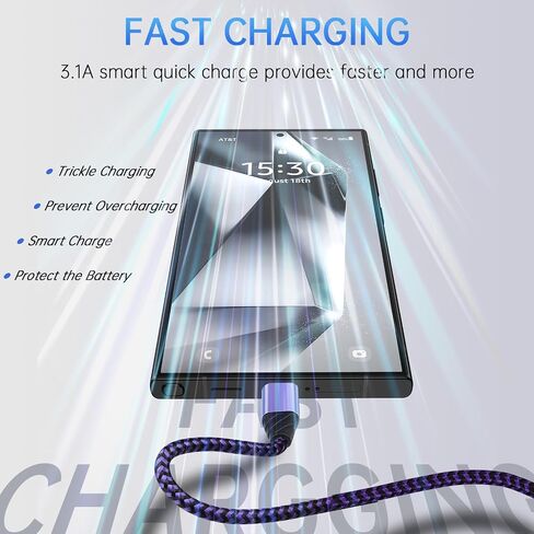 Android Auto USB C Cable Type C Charger USB Data Transfer Cable شحن سريع لأجهزة Samsung Galaxy S24FE / A23 / A16 / A15 / A35 / A55 / A06 / S24 Ultra / S23FE / S23 S22 Ultra / A54 / A53 / A14 / A13 / A03S / S21FE/S10، 3FT 2 عبوة in Kuwait