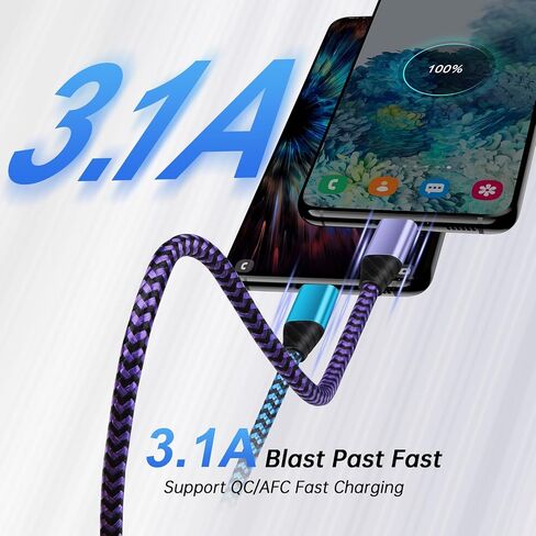 Android Auto USB C Cable Type C Charger USB Data Transfer Cable شحن سريع لأجهزة Samsung Galaxy S24FE / A23 / A16 / A15 / A35 / A55 / A06 / S24 Ultra / S23FE / S23 S22 Ultra / A54 / A53 / A14 / A13 / A03S / S21FE/S10، 3FT 2 عبوة in Kuwait