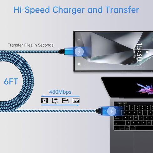 Android Auto USB C Cable Type C Charger USB Data Transfer Cable شحن سريع لأجهزة Samsung Galaxy S24FE / A23 / A16 / A15 / A35 / A55 / A06 / S24 Ultra / S23FE / S23 S22 Ultra / A54 / A53 / A14 / A13 / A03S / S21FE/S10، 3FT 2 عبوة in Kuwait